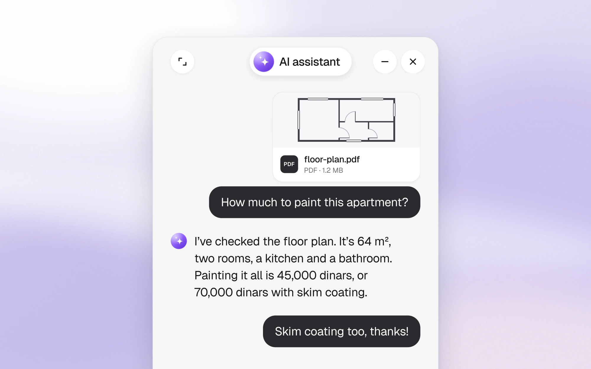 AI assistant reading an apartment floor plan PDF and pricing the painting job