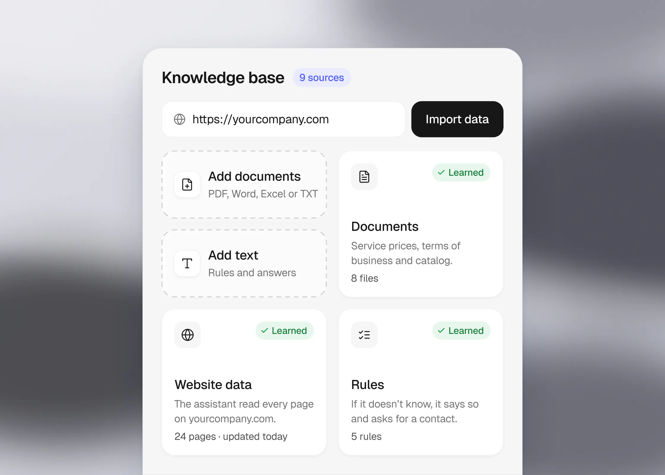 AI assistant learning from documents, website data, and rules