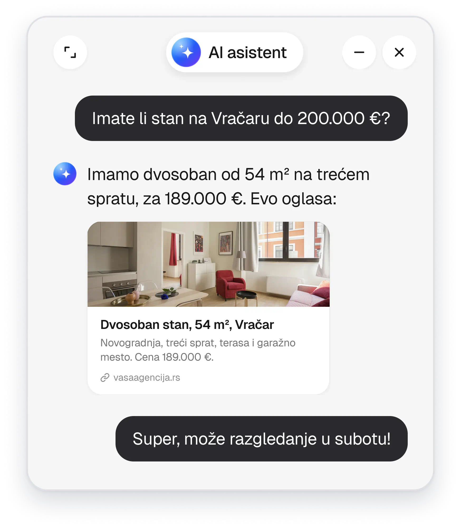 AI asistent šalje oglas za dvosoban stan na Vračaru